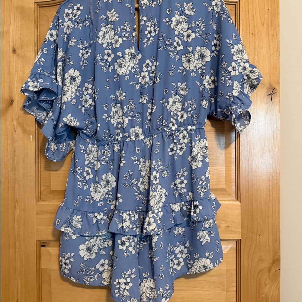 Vine and Valley Blue Floral Tiered Romper